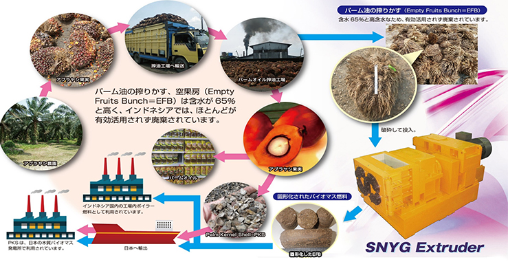 パームオイル工場の救世主 / 未利用バイオマス材料を燃料化!!